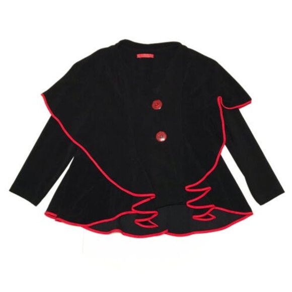 Haute Couture Paris Womens Cape Coat Red Piping Size L Black